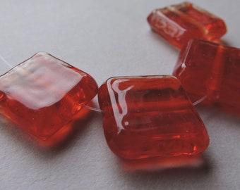 Lampwork Glas Rot Orange Perlen Handarbeit Orange Lollipop Square Sweeties Ericabeads (4)