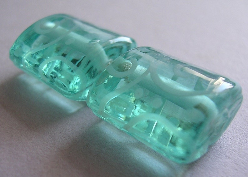 2 Handmade Glass Aqua Blue Green Lampwork Beads Ericabeads Pale Aqua Nuggets