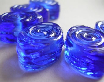 Handmade Glass Blue Lampwork Beads Ericabeads Sky Blue Spiral Zulus (6)