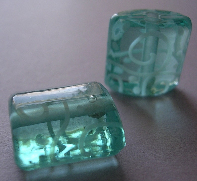 2 Handmade Glass Aqua Blue Green Lampwork Beads Ericabeads Pale Aqua Nuggets