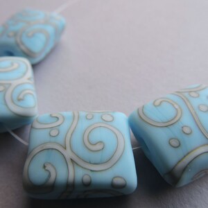 Lampwork Glass Blue Beads Handmade Sky Blue Rectangle Puffy Pillows Ericabeads (4)
