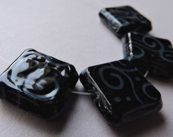 Lampwork Glass Beads Handmade Black and Bluestone Square Sweeties Ericabeads (4)