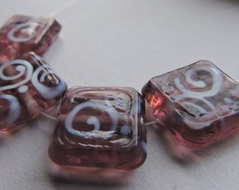 Beads Handmade Purple Glass Lampwork Amethyst Square Sweeties Ericabeads (4)