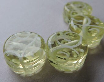 Lampwork Glass Yellow Beads Handmade Pale Yellow Tabs Ericabeads (4)