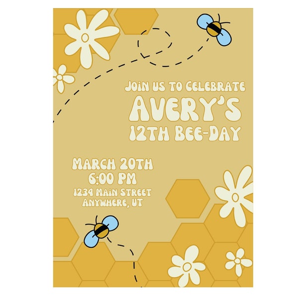 Custom Bee-Day Party Invitation - Adorable Bee Graphics, Editable Birthday Invite for Children's Bee-Themed Party