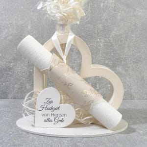 Geldgeschenk oder Gutschein Herz aus Keramik / mit Schriftrolle und Sträußchen / für Hochzeit, Jubiläum, Taufe, ... / personalisierbar