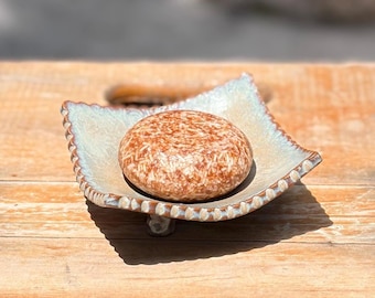 Handmade Ceramic Self Draining Soap Dish, Sponge Holder