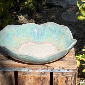Handcrafted Pottery Extra Large Serving Bowl, Tropical Glaze, 12" Diameter