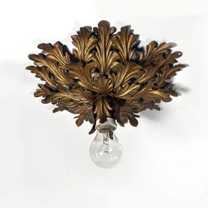 Hollywood Regency Gold Metal Ceiling Lamp from the 1950s