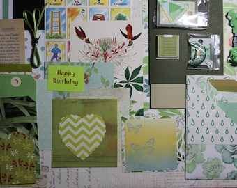 50+ pc Ephemera/Collage Kit - Happy Mail/PenPal - Junk Journal Kit - Stationery - Writing Pack - GREEN KIT 50 PCS