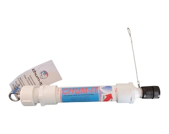 Dispensador sumergible de cebo líquido Chum It de 16 oz con tasa de liberación ajustable.