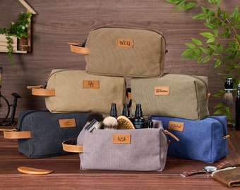 Gepersonaliseerde canvas toilettas Heren toilettas Reizen canvas scheertas Heren reistas Aangepaste toilettas Dopp Kit Vaderdagcadeaus