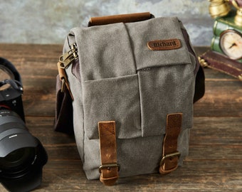 Personalized Canvas Camera Bag Leather Camera Bag Camera Lens Bag Crossbody Camera Bag Camera Messenger Camera Accessories Camera Purse Gift