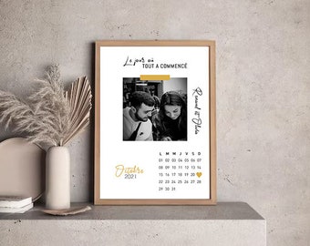 Affiche + Cadre personnalisé couple + Photo et calendrier avec date de rencontre