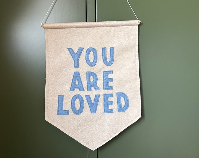 Gender neutral Blue ‘You Are Loved’ felt wall hanging, nursery/children’s decor Personalised nursery bunting Nursery decor Felt wall hanging