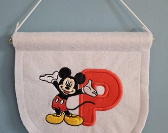 Personalised Mickey Mouse Disney Initial Bunting  Custom Embroidered Initial Flags | Nursery / Child Bedroom Decor | Minnie Mouse Letter Art