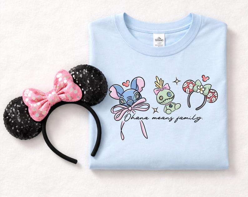 Niebieska koszulka z nadrukiem inspirowanym Alien Stitch, Hawaje, Lilo, Scrump – rozmiary dla dorosłych i dzieci – bawełniana koszulka zdjęcie 1