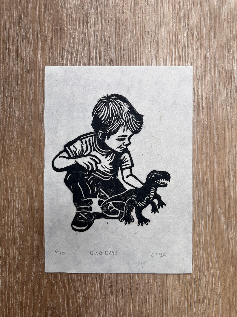 Linocut “DINO DAYS”, Lino Print Wall Poster, Handmade, Signed Limited ...