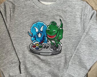 Dinosaurier Rex Gamer Toy Story Pullover - Besticktes Baby, Kleinkind, Kinder Pixar Sweatshirt - Buzz Lightjahre Kleidung. Gamer Jungen T-Shirt