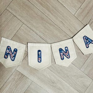 Personalised Liberty Custom name felt wall hanging banner, nursery/children’s decor floral bunting, Spring flower decor, Felt wall hanging