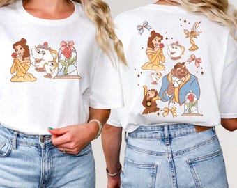 Koszulka z grafiką „Piękna i Bestia”, z motywem róż Belli i Pani Imbryk, Disney Adult, z organicznej bawełny, Parks – rozmiary dla dorosłych i dzieci