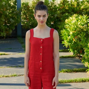 Linen Overalls Women: Plus Size Boho Wide Leg Jumpsuit