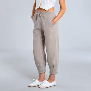 Bohemian Cotton Pant, Natural Hippy Yoga Pants, Summer Linen Boho Trousers, Muslin Elastic Waist Summer Culotte, Organic Gauze Pajama Pants