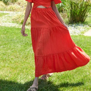 Linen Maxi Skirt: High-Waisted Tiered Boho Skirt, Plus Size