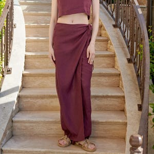 Harem Pants, ''SANSARA'' Linen Boho Wrap Pants, Thai Skirt, Long Hippie Pants, Sarong Skirt, Genie Pants Women, Fisherman Pants with Pockets
