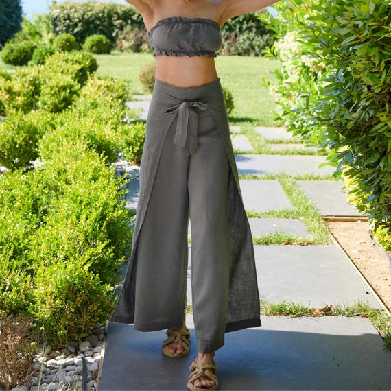 Thai Wrap Pants, 100 % Washed Linen Festival Clothing