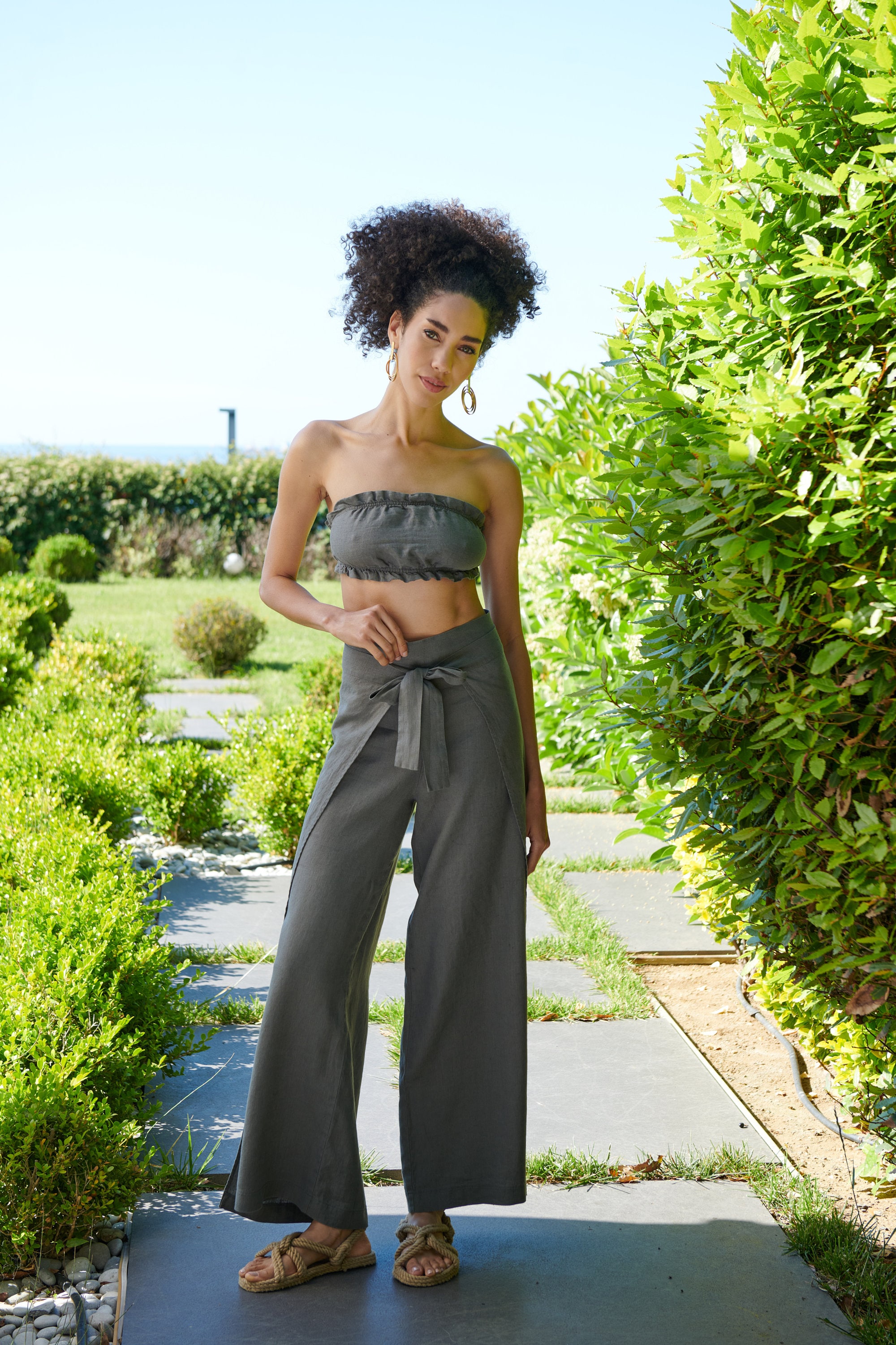 Thai Wrap Pants, 100 % Washed Linen Festival Clothing