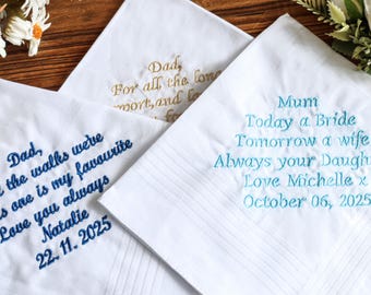 Wedding Handkerchief Embroidered,Father of Bride Gift from Daughter,Custom Text Handkerchief for Dad,Groom Custom Embroidered Handkerchief