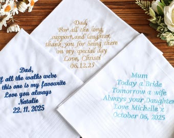 Personalized Embroidered Handkerchief – Father of the Bride Gift from Daughter, Custom Wedding Handkerchief for Dad, Groom Gift