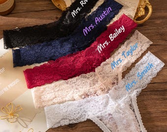 Personalized bride lace thong, embroidered bride lace thong, personalized embroidered gift, bride wedding gift