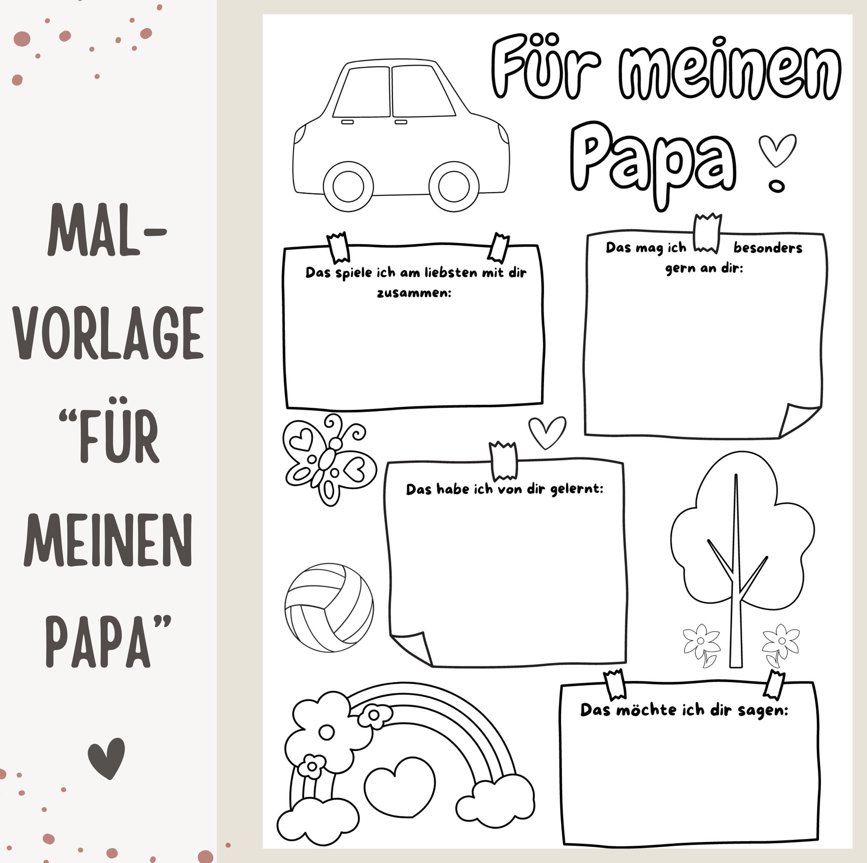 Ausmalbild Papa| Geschenk Vatertag | Geburtstag Papa | Bastelvorlage  Kindergarten | Malvorlage Papa | Vorlage Kita | Erzieher Materialien |, image size:3000x2985