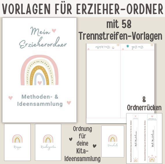 Vorlage für Erzieher Ordner DinA4 | Erzieher Materialien | Portfolio Vorlage Krippe | Portfolio Vorlage Kita | Kindergarten Ordner Erzieher