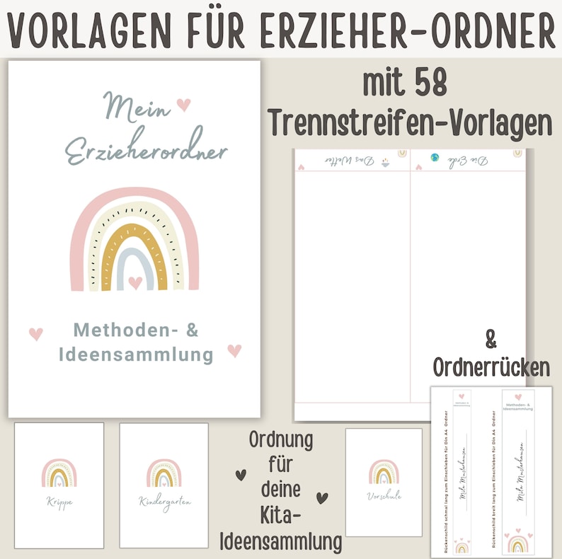 Portfolio Vorlage Kita | Vorlage für Erzieher Ordner DinA4 | Portfolio Krippe | Portfolio Vorlage Kindergarten | Methodensammlung Erzieher |