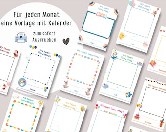 Birthday calendar for daycare | Portfolio template for kindergarten | Templates for birthdays for educators | 12 templates for birthdays for daycare centers | Birthdays for nurseries