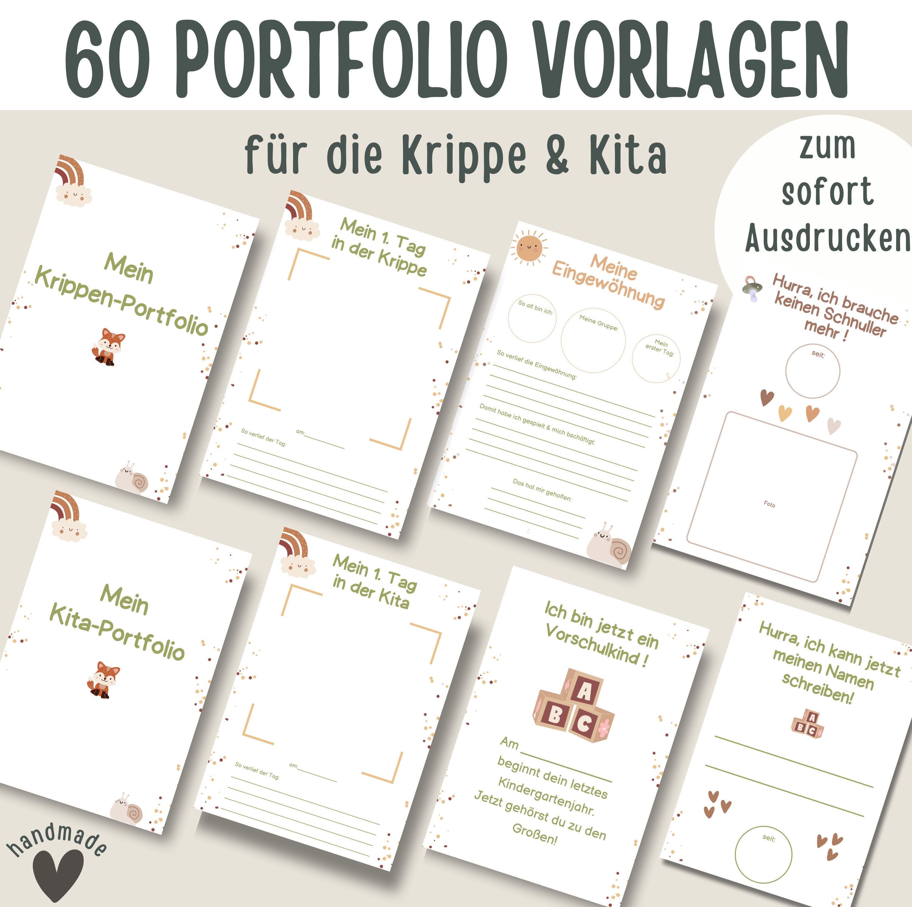 60 portfolio templates for kindergarten | Portfolio templates for daycare centers | Portfolio templates for crèches | Templates for educators PDF | Kindergarten folder |