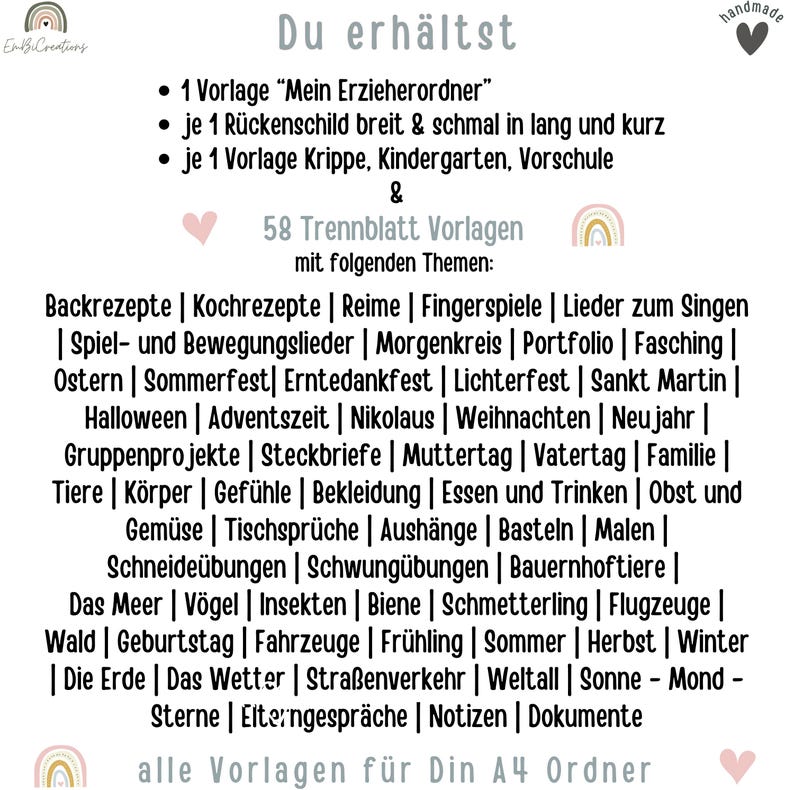 Portfolio Vorlage Kita | Vorlage für Erzieher Ordner DinA4 | Portfolio Krippe | Portfolio Vorlage Kindergarten | Methodensammlung Erzieher |