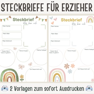 2 Steckbriefe für Erzieher | Steckbrief Kita | Vorlage Erzieher Krippe | Steckbrief Krippe | Portfolio Kindergarten | Vorlage für Erzieher