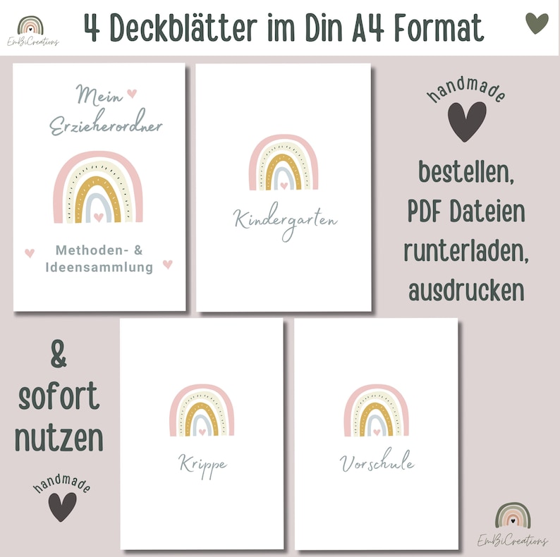 Portfolio Vorlage Kita | Vorlage für Erzieher Ordner DinA4 | Portfolio Krippe | Portfolio Vorlage Kindergarten | Methodensammlung Erzieher |