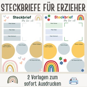 2 Steckbriefe für Erzieher | Steckbrief Kita | Vorlage Erzieherinnen Krippe | Steckbrief Krippe | Steckbrief Kindergarten | Vorlage Erzieher