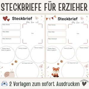 2 Steckbriefe für Erzieher | Steckbrief Kita | Vorlage Erzieherinnen Krippe | Steckbrief Krippe | Steckbrief Kindergarten | Vorlage Erzieher