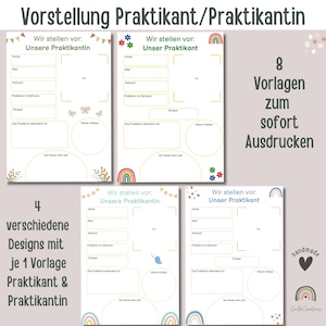 Könnte beinhalten: Druckbare Vorlagen zur Vorstellung eines neuen Praktikanten oder einer neuen Praktikantin. Die Vorlagen haben ein Regenbogen-Design mit verschiedenen Farben, darunter Rosa, Blau, Grün, Gelb und Orange. Der Text auf den Vorlagen lautet "Wir stellen vor. Unsere Praktikantin" und "Wir stellen vor. Unser Praktikant." Die Vorlagen sind so konzipiert, dass sie ausgedruckt und verwendet werden, um neue Praktikanten in einem Unternehmen oder einer Organisation vorzustellen.
