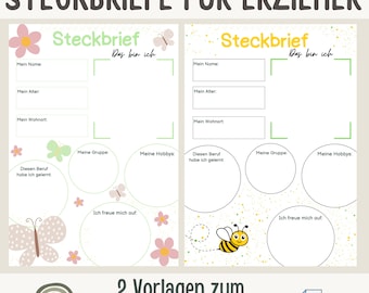 2 Steckbriefe für Erzieher | Steckbrief Kita | Vorlage Erzieherinnen Krippe | Steckbrief Krippe | Steckbrief Kindergarten | Vorlage Erzieher