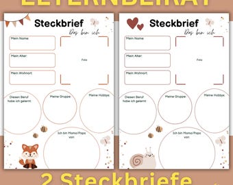 Steckbrief Elternbeirat Kindergarten | Elternbeirat Vorlage Kita | Portfolio Vorlage Kindergarten  | Erzieher Materialien | Vorlage Krippe |