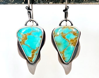 Art Nouveau Inspired - Kingman Turquoise - Sterling Earrings - Metalsmith - Rachel M Post