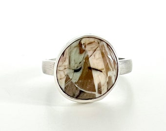 Specimen Ring - Jasper Beach Stone - Sterling Silver - Size 7 - Silversmith - Rachel M Post