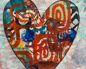 5X7 Graffiti Heart Print of Mixed Media Painting 5X7